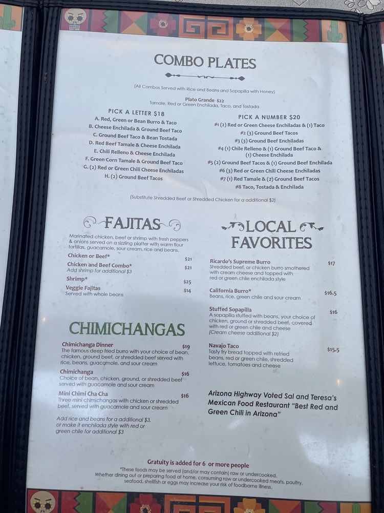 Menu - Combo Plates, Fajitas, Chimichangas, Local Favorites